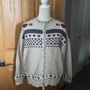 Vintage 1990 Eddie Bauer Grandma sweater wool blend red heart Cardigan